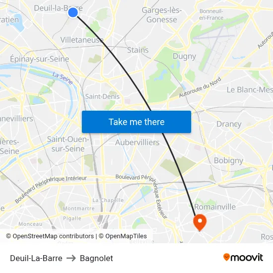 Deuil-La-Barre to Bagnolet map