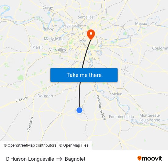 D'Huison-Longueville to Bagnolet map