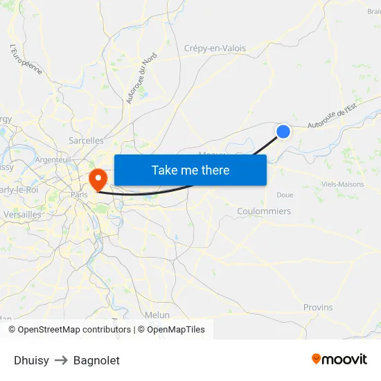 Dhuisy to Bagnolet map