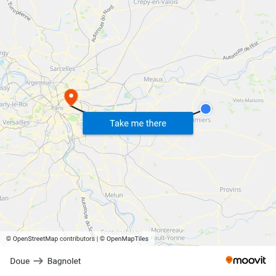 Doue to Bagnolet map