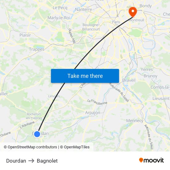 Dourdan to Bagnolet map