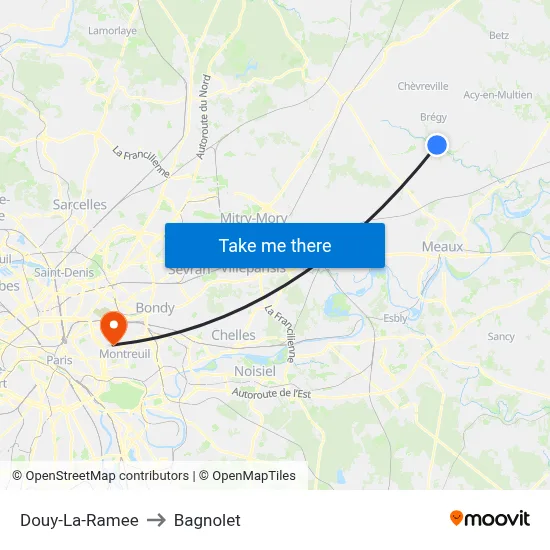 Douy-La-Ramee to Bagnolet map