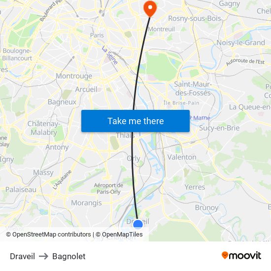 Draveil to Bagnolet map