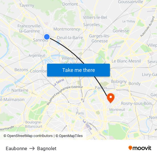 Eaubonne to Bagnolet map