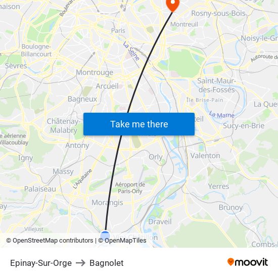 Epinay-Sur-Orge to Bagnolet map