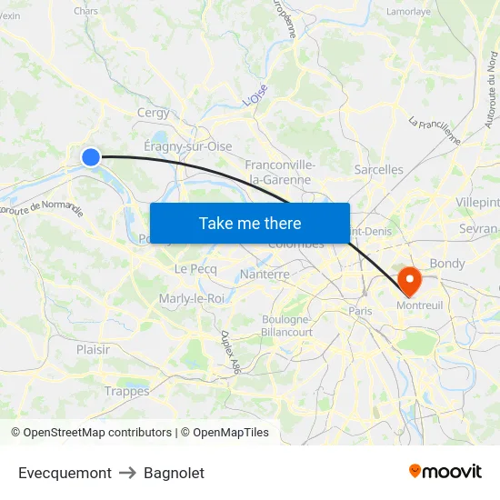 Evecquemont to Bagnolet map