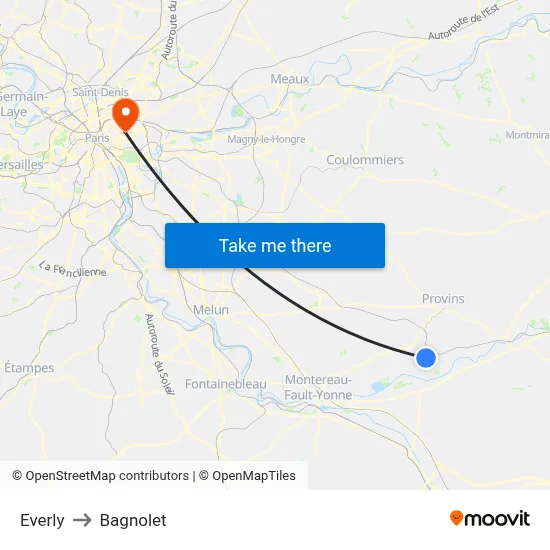 Everly to Bagnolet map