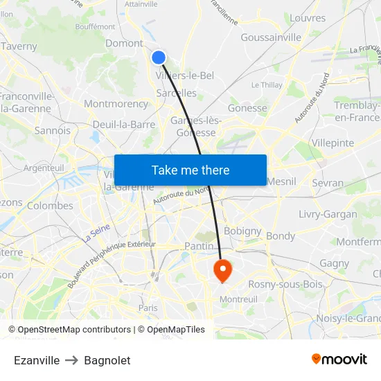Ezanville to Bagnolet map