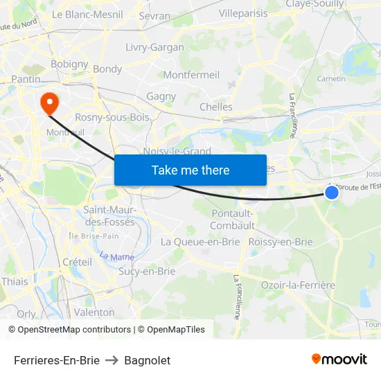 Ferrieres-En-Brie to Bagnolet map