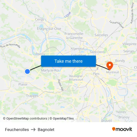 Feucherolles to Bagnolet map