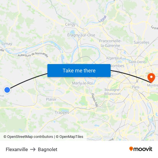 Flexanville to Bagnolet map