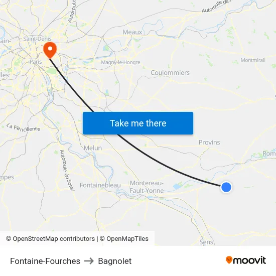 Fontaine-Fourches to Bagnolet map