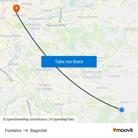 Fontains to Bagnolet map