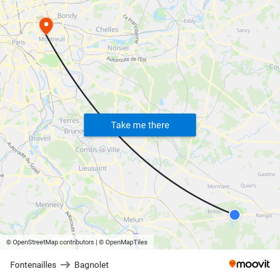 Fontenailles to Bagnolet map