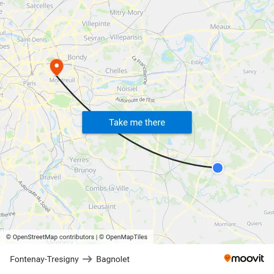 Fontenay-Tresigny to Bagnolet map