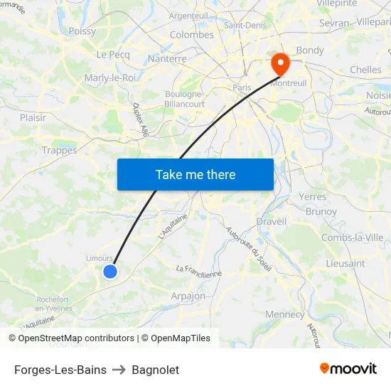 Forges-Les-Bains to Bagnolet map