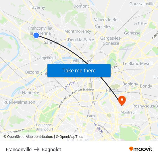 Franconville to Bagnolet map