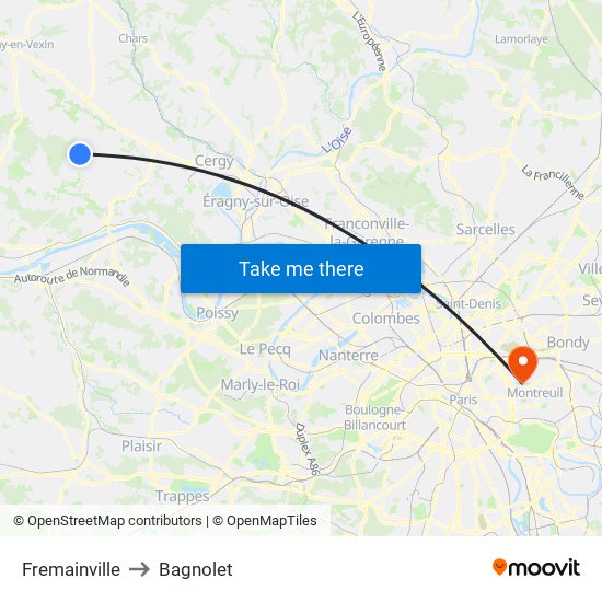 Fremainville to Bagnolet map