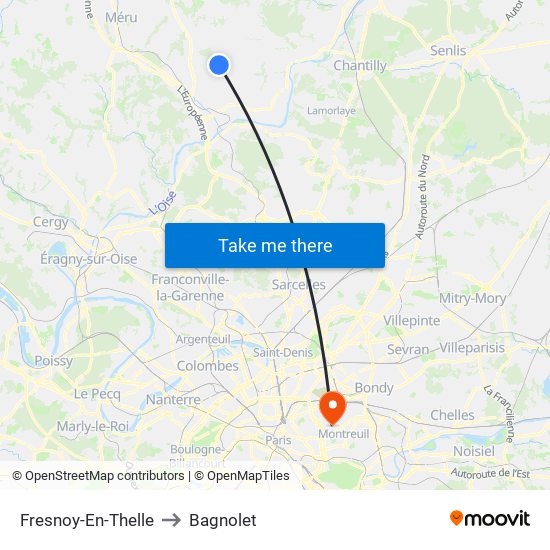 Fresnoy-En-Thelle to Bagnolet map