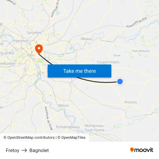 Fretoy to Bagnolet map