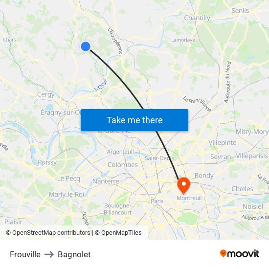 Frouville to Bagnolet map