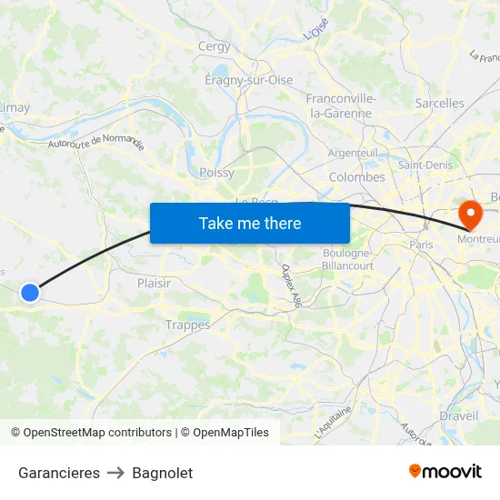 Garancieres to Bagnolet map