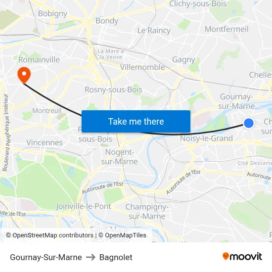 Gournay-Sur-Marne to Bagnolet map