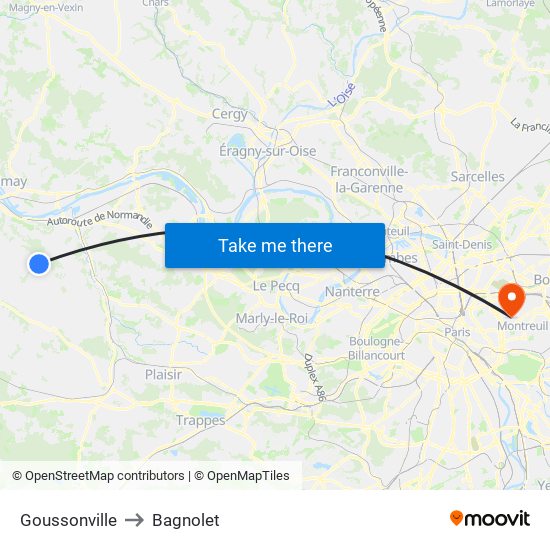 Goussonville to Bagnolet map