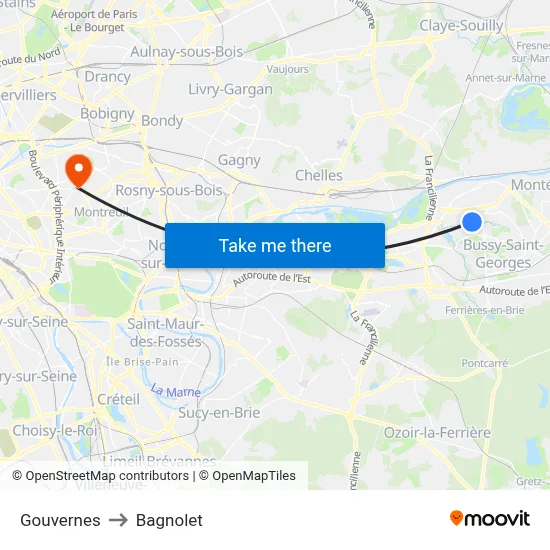 Gouvernes to Bagnolet map