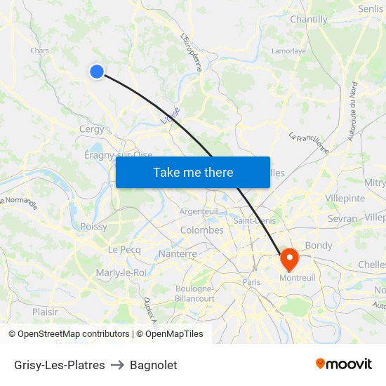 Grisy-Les-Platres to Bagnolet map