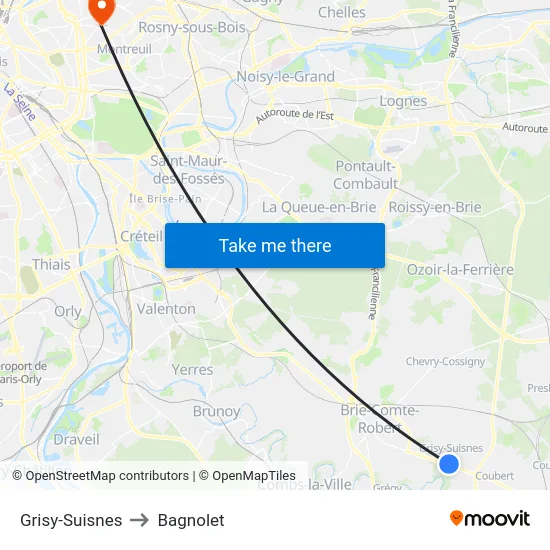 Grisy-Suisnes to Bagnolet map
