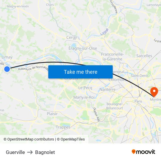 Guerville to Bagnolet map