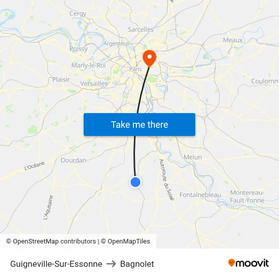 Guigneville-Sur-Essonne to Bagnolet map