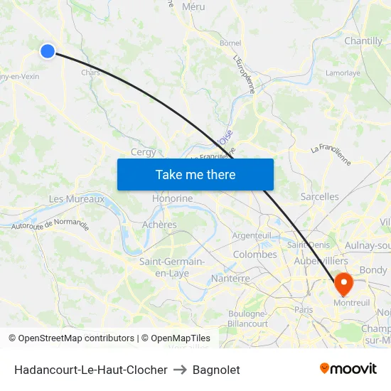 Hadancourt-Le-Haut-Clocher to Bagnolet map
