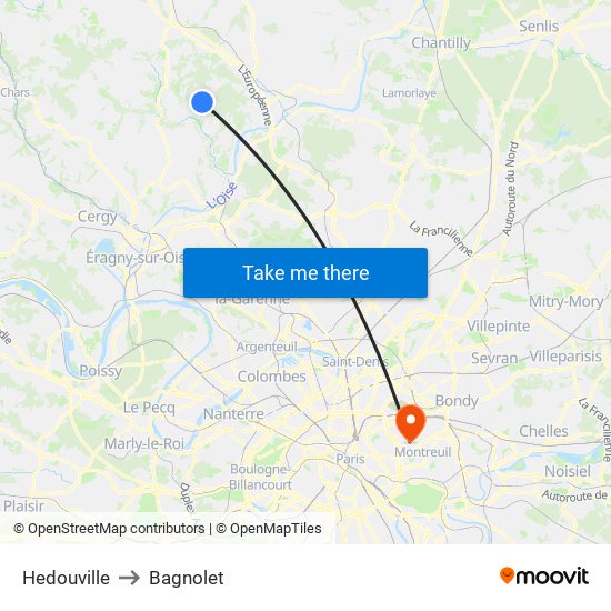 Hedouville to Bagnolet map