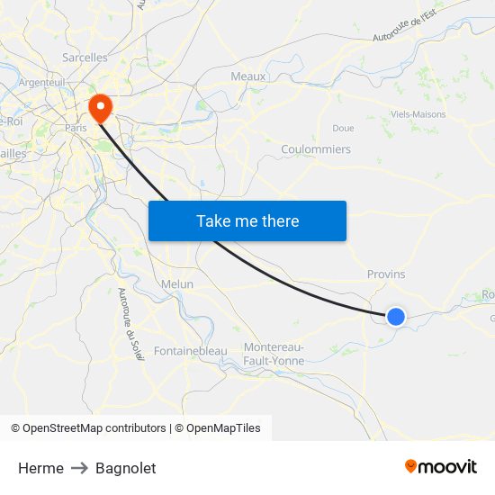 Herme to Bagnolet map