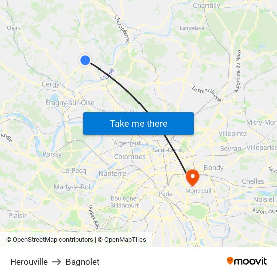 Herouville to Bagnolet map