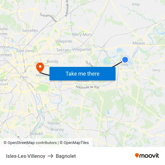 Isles-Les-Villenoy to Bagnolet map