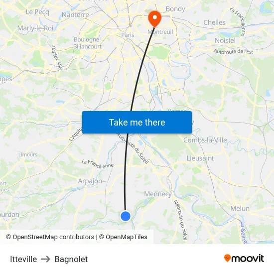 Itteville to Bagnolet map