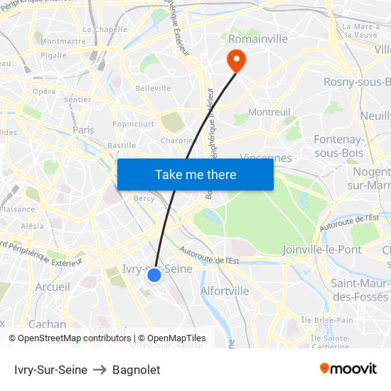 Ivry-Sur-Seine to Bagnolet map