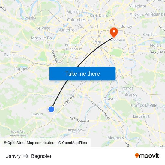 Janvry to Bagnolet map