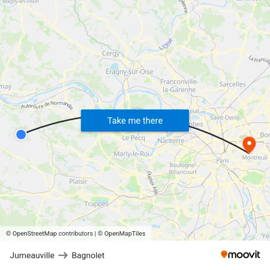Jumeauville to Bagnolet map