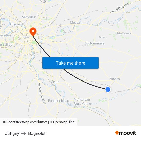Jutigny to Bagnolet map