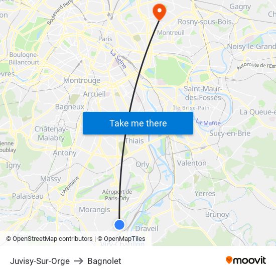 Juvisy-Sur-Orge to Bagnolet map