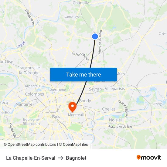 La Chapelle-En-Serval to Bagnolet map