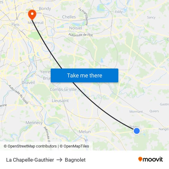 La Chapelle-Gauthier to Bagnolet map