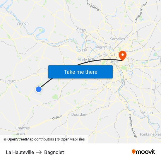 La Hauteville to Bagnolet map