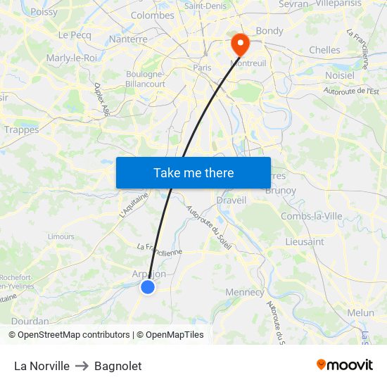 La Norville to Bagnolet map