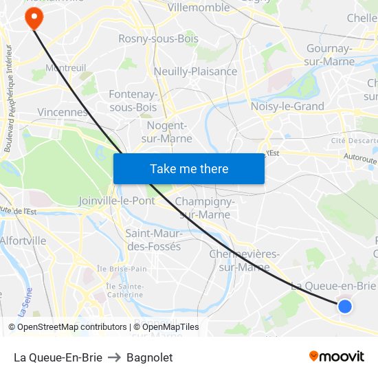 La Queue-En-Brie to Bagnolet map