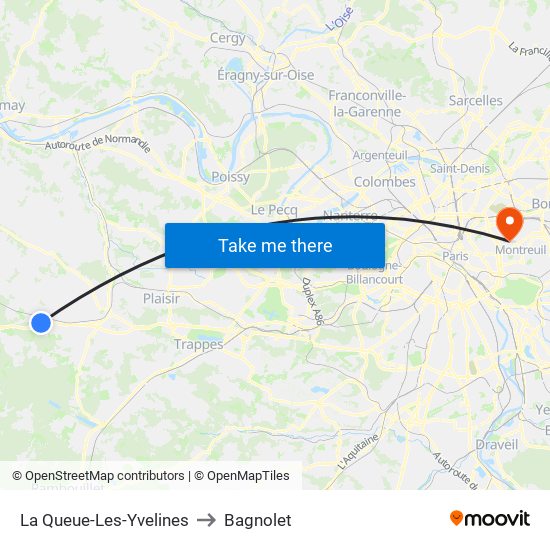 La Queue-Les-Yvelines to Bagnolet map